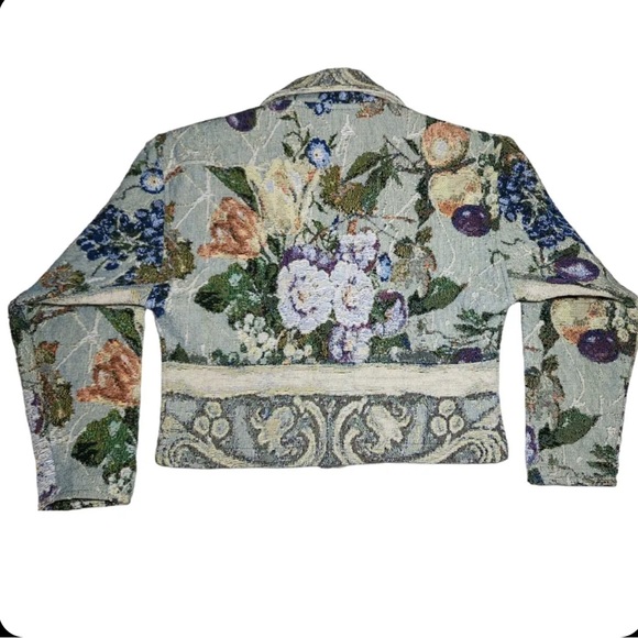 Painted Pony Womens Small Green Floral Tapestry Button Front Cropped Jacket USA - Picture 2 of 10